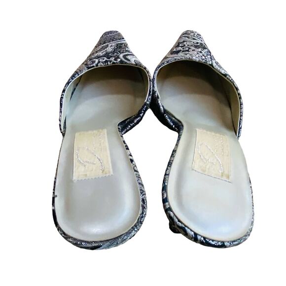 Silver metallic brocade high heels dressy retro slip ons mules slides US 9.5M - Picture 6 of 8